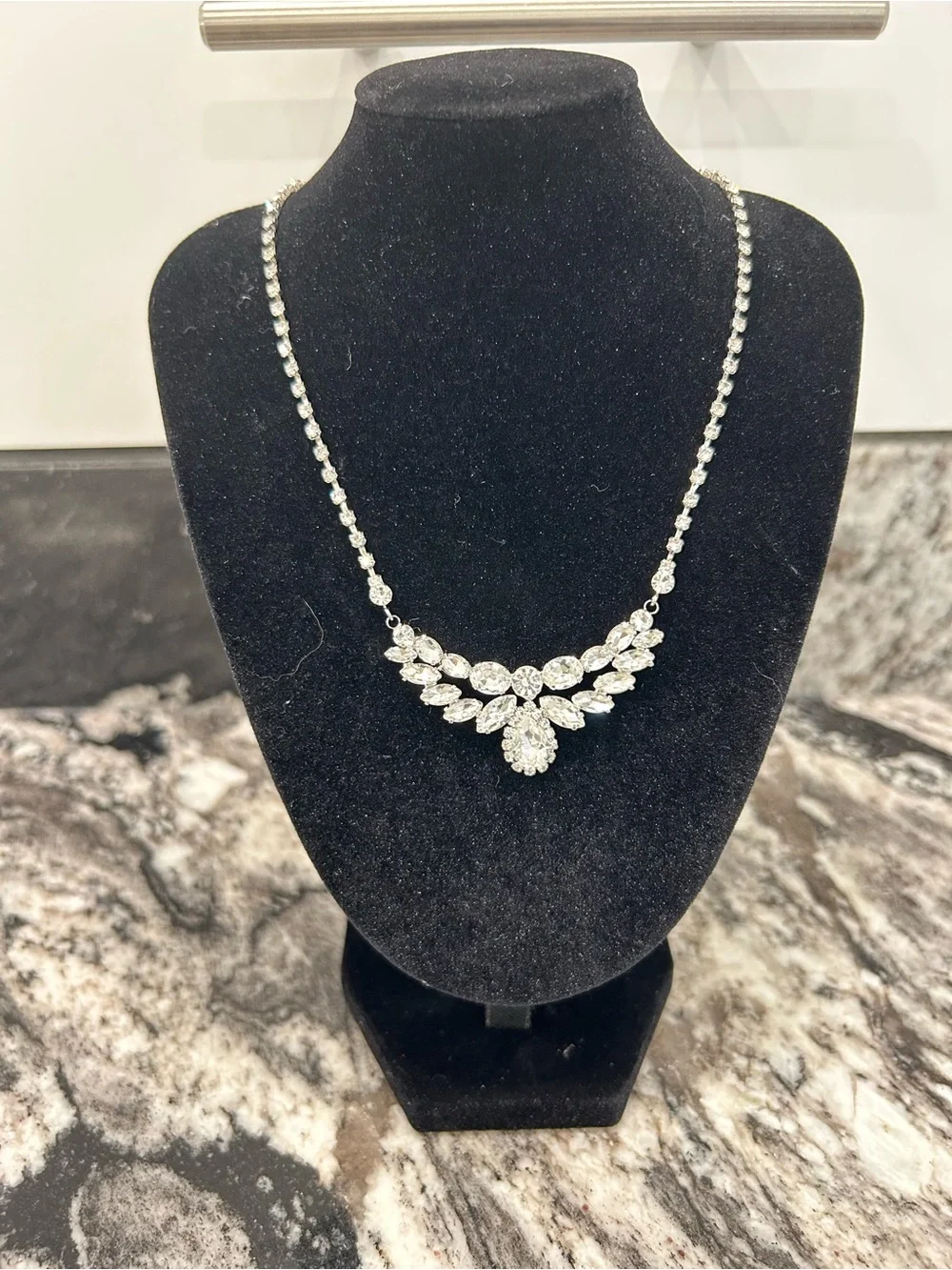 Sparkling Clear Crystal Statement Necklace in Silver Tone